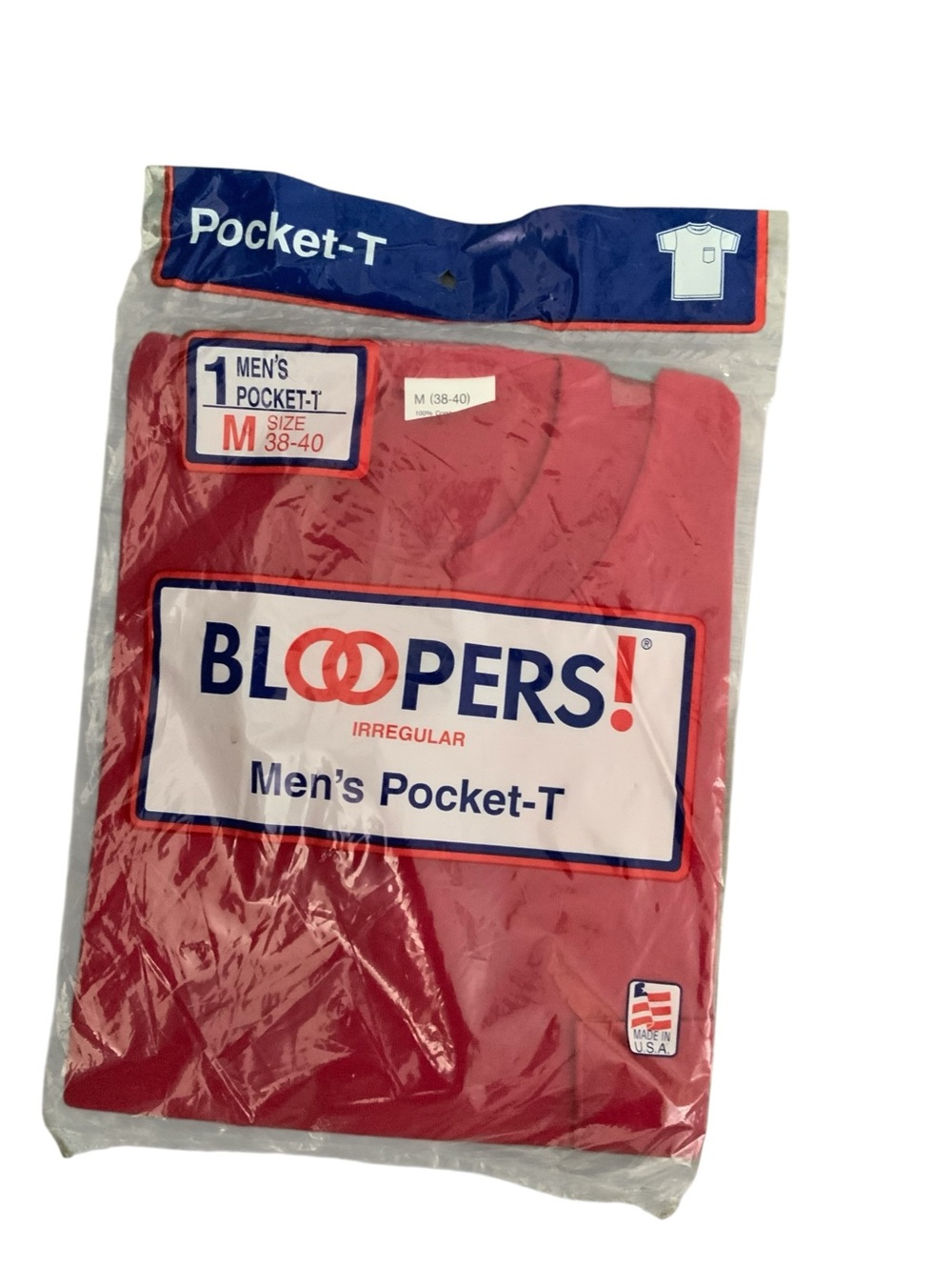 Vtg Fruit of The Loom T Shirt Men's Med Bloopers Irregular Red Pocket Tee 1990s